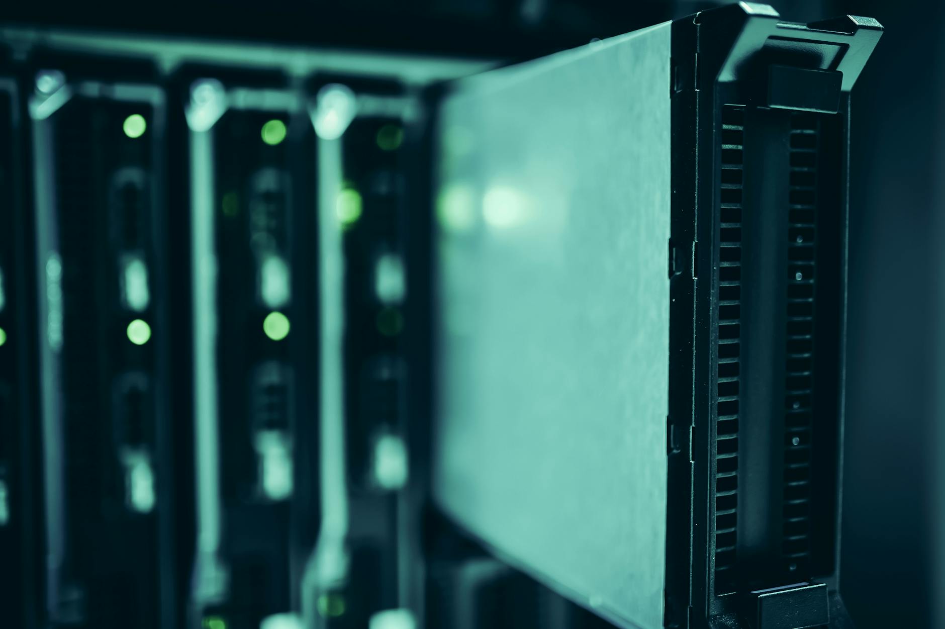 Close-up of server racks in a data center highlighting modern technology infrastructure.
